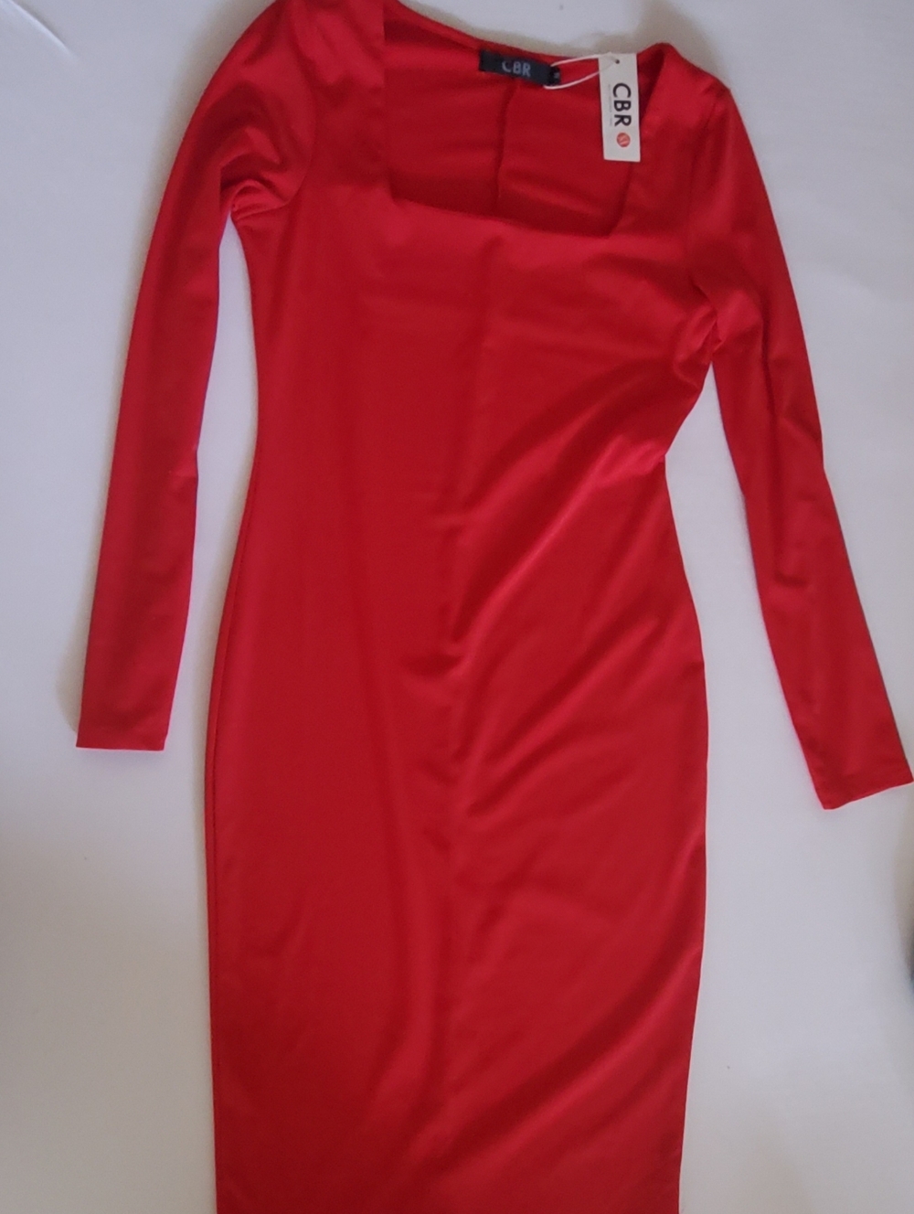 CBR Red Long Sleeve Bodycon Square Neck Dress